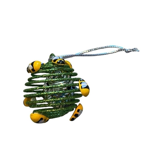 Bee Hive Bell Christmas Ornament Green Yellow Home Holiday Decor - Picture 1 of 4